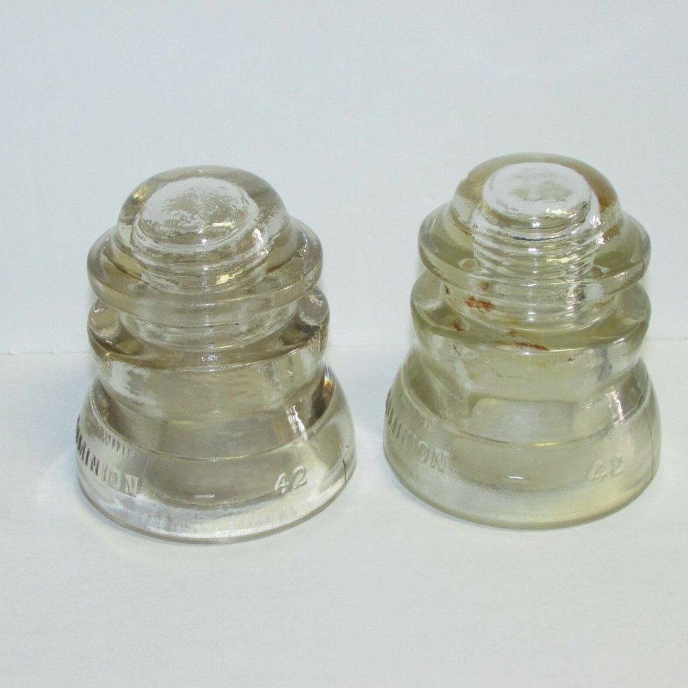 2 Dominion Clear Glass Insulators #42 Vintage Industrial Collectibles Rustic - Picture 4 of 5